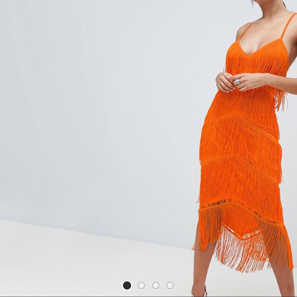 Orange fringe / tassel bodycon dress
